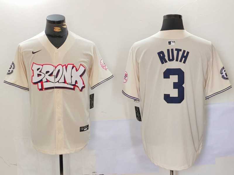 Mens New York Yankees #3 Babe Ruth Cream Limited Stitched Baseball Jersey